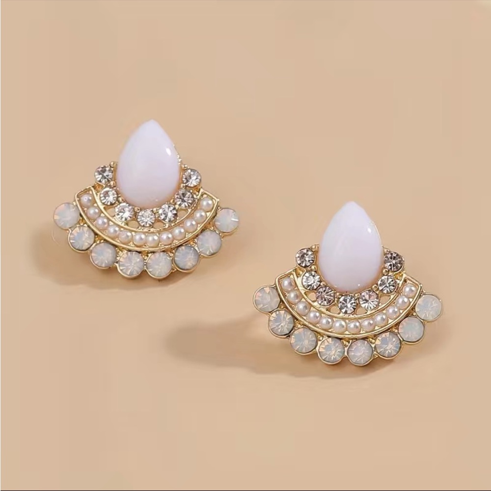 NWT Bohemian rhinestone and faux-pearl crescent earrings new with tags